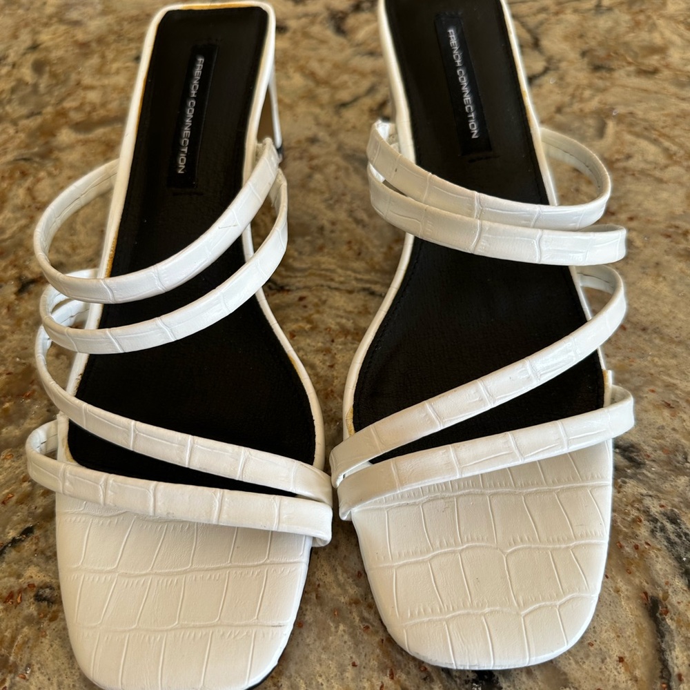 French Connection Croc-Embossed White Sandals